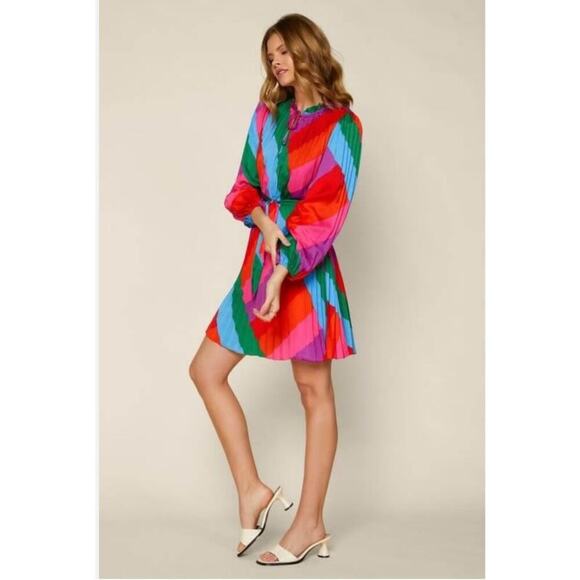 Vestique Feeling Festive Pleated Mini Dress Long Sleeve Women's Loose Fit XS - Picture 1 of 10